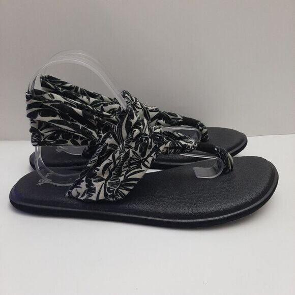 SANUK / Yoga Sling 2 Sandal Thong Black & White Tropical Print Sz 10 - Picture 3 of 14